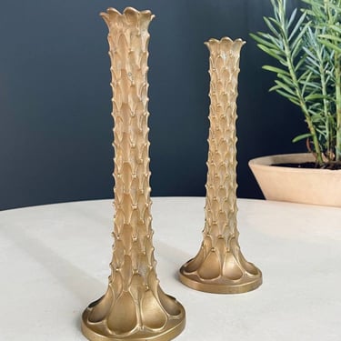 Pair of Mid-Century Modern Brass Palm Tree Candle Holders, c.1960’s 