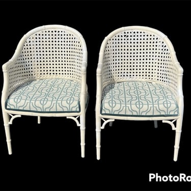 A PAIR of Beautiful vintage faux bamboo arm chairs with canes sides. 