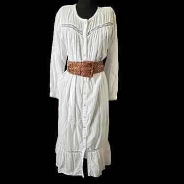 white boho dress vintage 1970s cotton lace ruffle nightgown shift large 