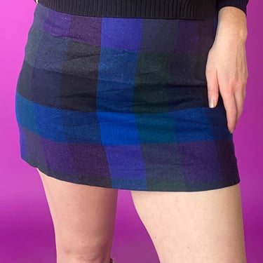 1990s Jewel Tone Plaid Mini Skirt, sz. S