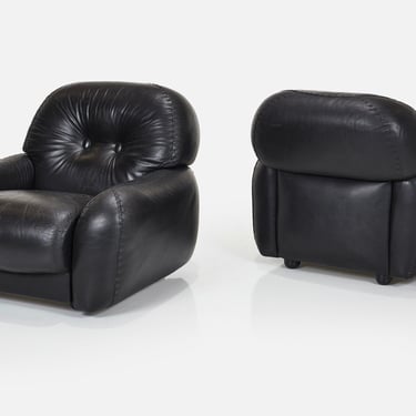 Mid-Century Adriano Piazzesi Leather Lounge Chairs & Ottoman, Circa 1960s 