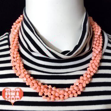 So Cute Vintage 60s 70s Pastel Peachy Pink Multistrand Statement Necklace 