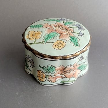Porcelain trinket box Andrea by Sadek Floral lidded jar Hand painted ceramic dish Vanity collection for her 