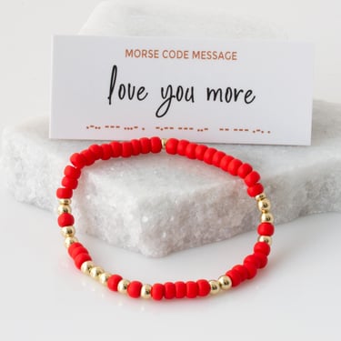 Love You More Anniversary Gift, Bubble Morse Code Bead Bracelet with Hidden Message, Stretch Bracelet,  Best Friend Birthday Gift for Her 