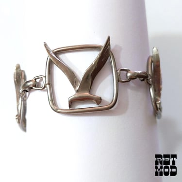 Cool Vintage 70s Silver Birds Metal Link Bracelet 