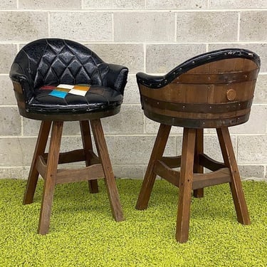 LOCAL PICKUP ONLY ———— Vintage Whiskey Barrel Bar Chairs 