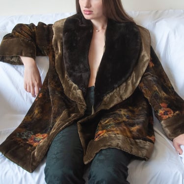 3186o / kenzo floral velvet faux fur wrap coat / s / m 
