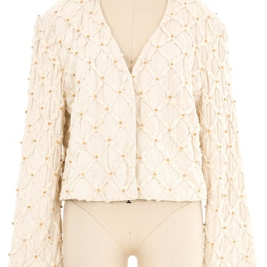 Cream Cropped Lattice Crochet Jacket