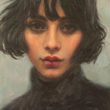 The French Girl. Art Print from Original Oil Painting by Pat Kelley.  Beautiful Woman Portrait, Fashion Art, Beatnik, Vintage Look, 14x11 