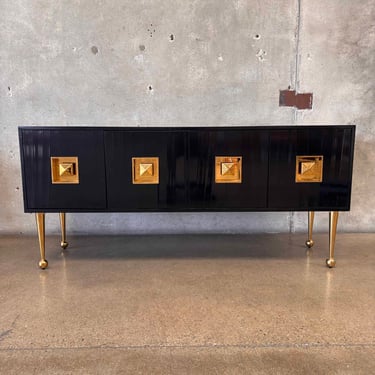 Jonathan Adler Crawford Black Lacquered Brass Tall Cabinet
