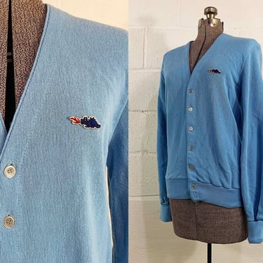 Vintage Light Blue Cardigan Sweater Long Sleeve V Neck Button Front Sears Grandpa Sears Braggin Dragon Grandmacore 1970s 1980s Large Medium 