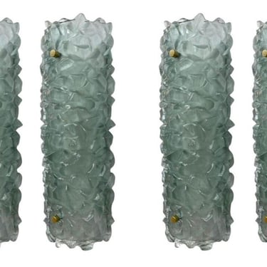 Set of Six Italian Modern Textured Green Murano Sconces, 1980's.