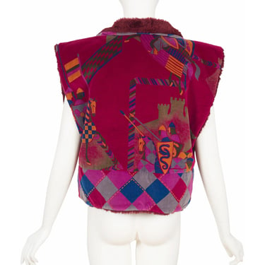 Chacok 1984 F/W Vintage Knight Print Cotton Velvet Sherpa Vest 