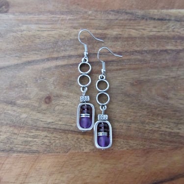 Sea glass earrings, bohemian earrings, beach earrings, purple dangle earrings, artisan ethnic earring, simple chic 