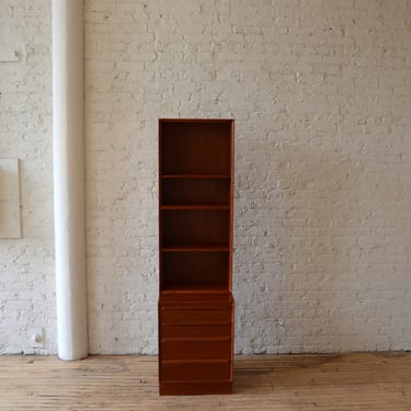 MCM Danish Teak Tall Slender Bookshelf Cabinet w/ Fully Adj. Shelves