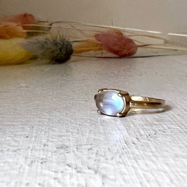 Ceylon Moonstone in 14k Yellow Solid Gold Smooth Matte Prong Ring 