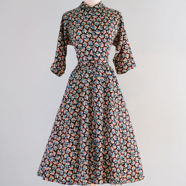 Vintage 1950's Rose Bud Floral Rouleau Button Party Dress by Jonathan Logan / SM