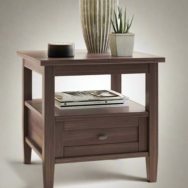 Shaker Solid Wood 20&quot; End Table in Warm Walnut Brown FFW258-622