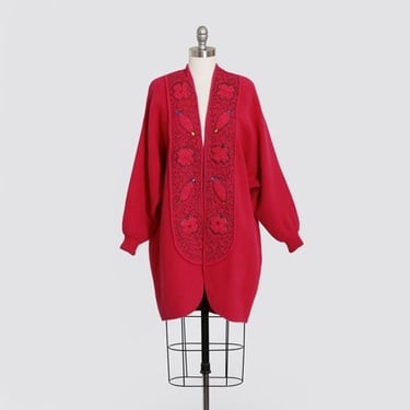 Cocoon jeweled sweater | Vintage 80s pink angora knit wool oversized Cardigan sweater 