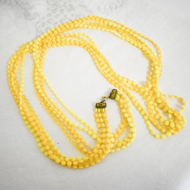 1960s Extra Long Yellow Bead Multi-Strand Necklace 