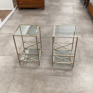 Pair of Gold Toned Bamboo Accent Tables