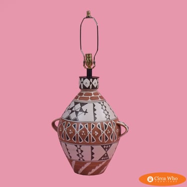 Large Hand-Painted Italian Pottery Lamp