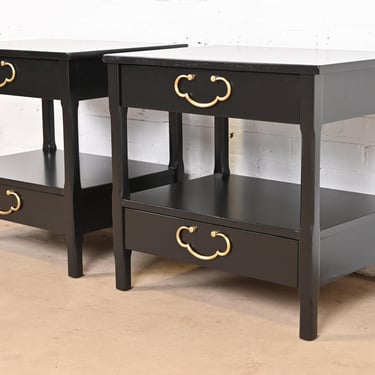 American of Martinsville Mid-Century Modern Black Lacquered Nightstands, Newly Refinished