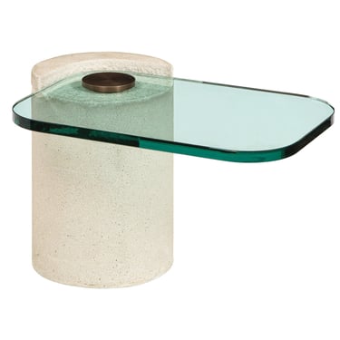 Karl Springer "Sandstone Sculpture Table" with Cantilevered Glass Top 1980s