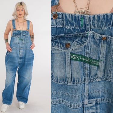 80s Key Overalls Blue Jean Overall Pants Denim Dungarees Imperial Wide Baggy Coveralls Carpenter Vintage 1980s Mens Extra Large xl 48 x 29 