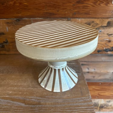 Cake Stand - Warm White with Brown Stripes 