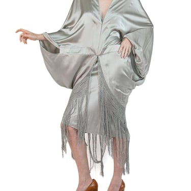 Morphew Collection Silver Silk Charmeuse Cocoon With Fringe 