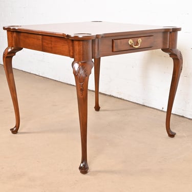 Henredon Queen Anne Carved Mahogany Breakfast Table or Game Table, Newly Refinished