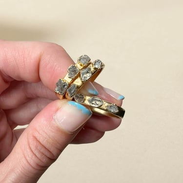 Raw smoky quartz ring, Cigar band ring, Unique gemstone stacking ring, Herkimer diamond ring, Raw diamond jewelry, April birthstone ring 