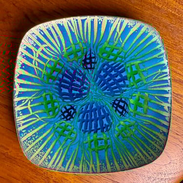 Annamarie Davidson "Ghostline" Enamel Plate – Blue & Green Abstract Design