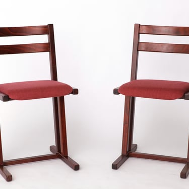 Pair of Vintage Casala Dining Chairs – Mid-Century German Design, Beechwood Frame, Cherry Red Upholstery, 1950s-1960s 
