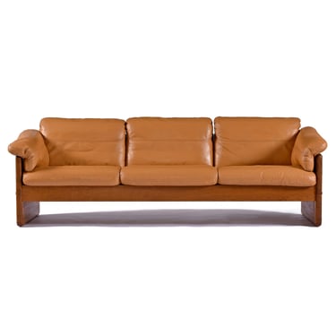 Mikael Laursen Danish Sofa with Solid Teak Frame and Brown Leather 