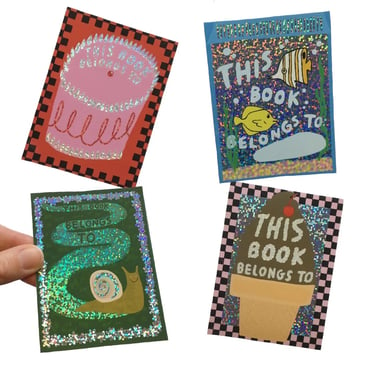 Glitter Book Plate Stickers - Set of 4