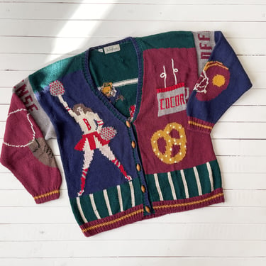 streetwear sweater | 80s 90s vintage Belle Pointe novelty football cheerleader Americana letterman style embroidered cardigan 