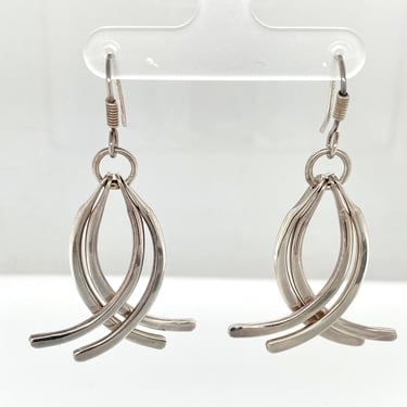 Vintage Modernist Sterling Silver Curved Pin Dangle Pierced