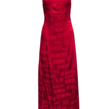 Kirin - Red Satin Cowl Neck Logo Print Formal Dress Sz 0
