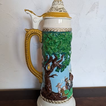 Large Vintage Ceramic German Beer Stein Animals Design 