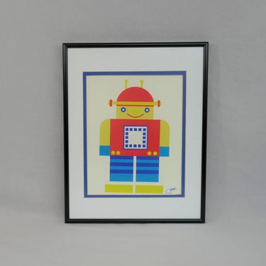 Vintage Framed Robot Print - Metal Frame - Happy Robot by Judith - Professionally Framed by Ira Roberts Beverly Hills - 11" x 14" frame 