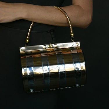 3008a / midcentury mixed metal cylinder purse 