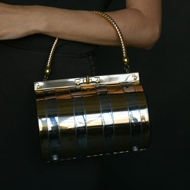 3008a / midcentury mixed metal cylinder purse 