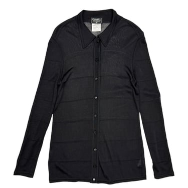 Chanel Black Mesh Button Down Top