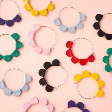 Daisy Petal Hoop Earrings - Reclaimed Leather Sustainable Y2K Nostalgia Big Hoop Earrings 