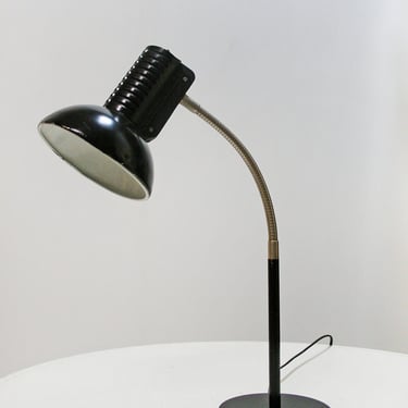 Vintage Polish Polam Wilkasy Gooseneck Desk Lamp Pniewski Rudkiewicz Black Adjustable Reading Studio Industrial Loft Machine Age Home Office 