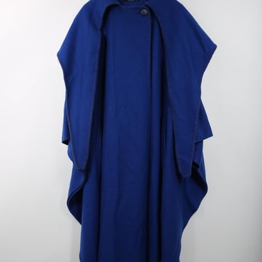 Vintage Blue Wool Cape Poncho Overcoat Duster Wool 