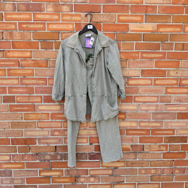 vintage 90s sage green jersey pant suit / m medium 