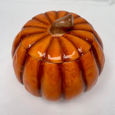 Glossy Orange Ceramic Pumpkin with Lid